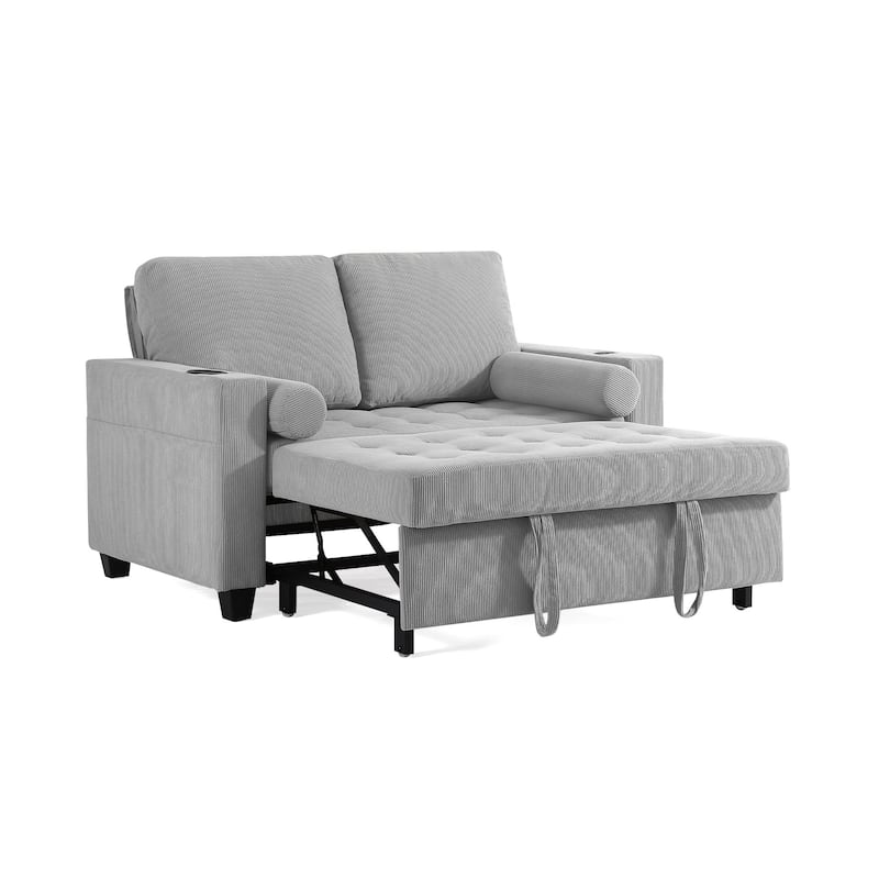 3-in-1 Corduroy Sleeper Sofa Pull-Out Bed Convertible Adjustable Loveseat with USB Port