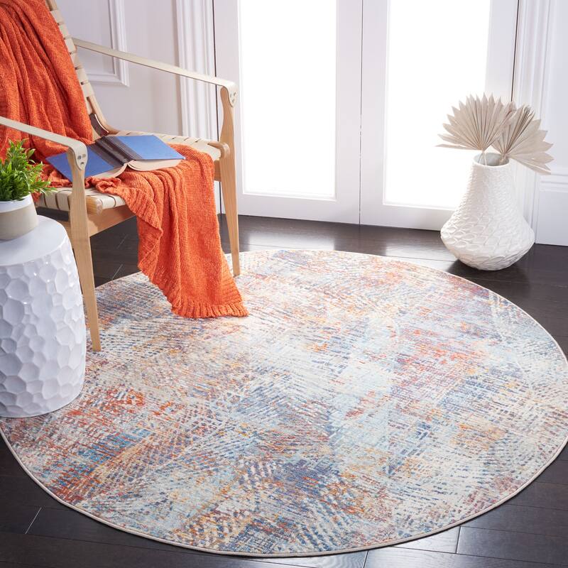 SAFAVIEH Vintage Persian Cass Nataliia Modern Abstract Rug - 5' Round - Blue/Rust