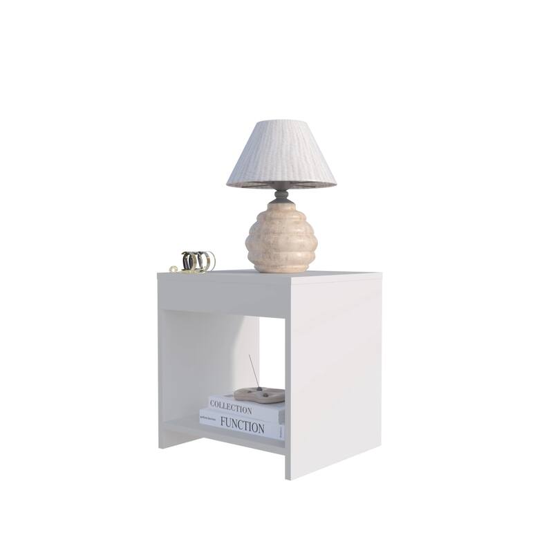 White Nightstand with Open Storage for Books and Décor