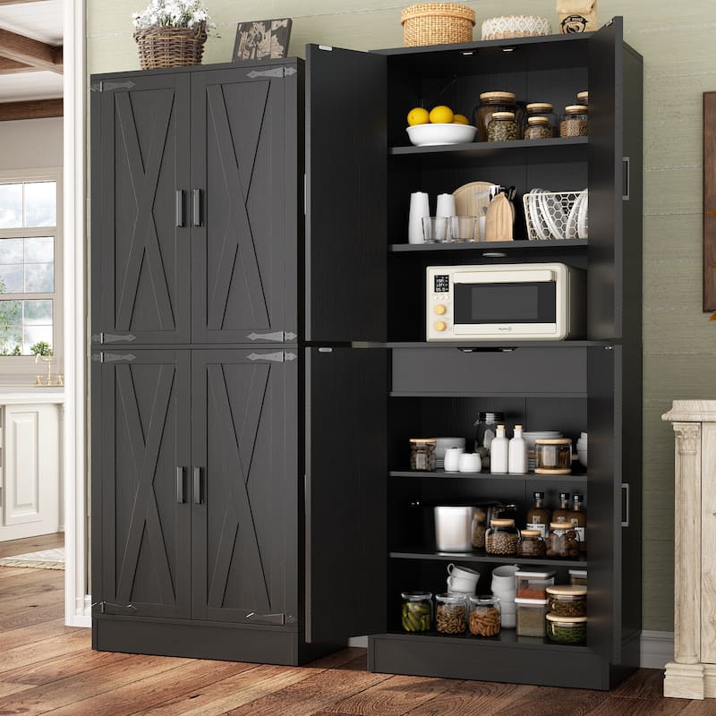71" Tall Farmhouse Storage Cabinet, Kitchen Food Pantry with 6 Shelves & Large Drawer, Versatile for Kitchen, Entryway, Bathroom