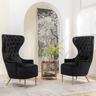 KINWELL Tufted High Wingback Accent Chairs Velvet  Armchairs, Set of 2