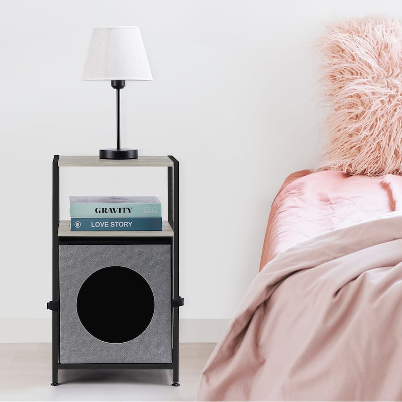Hidden Cats House End Table with Storage Shelf