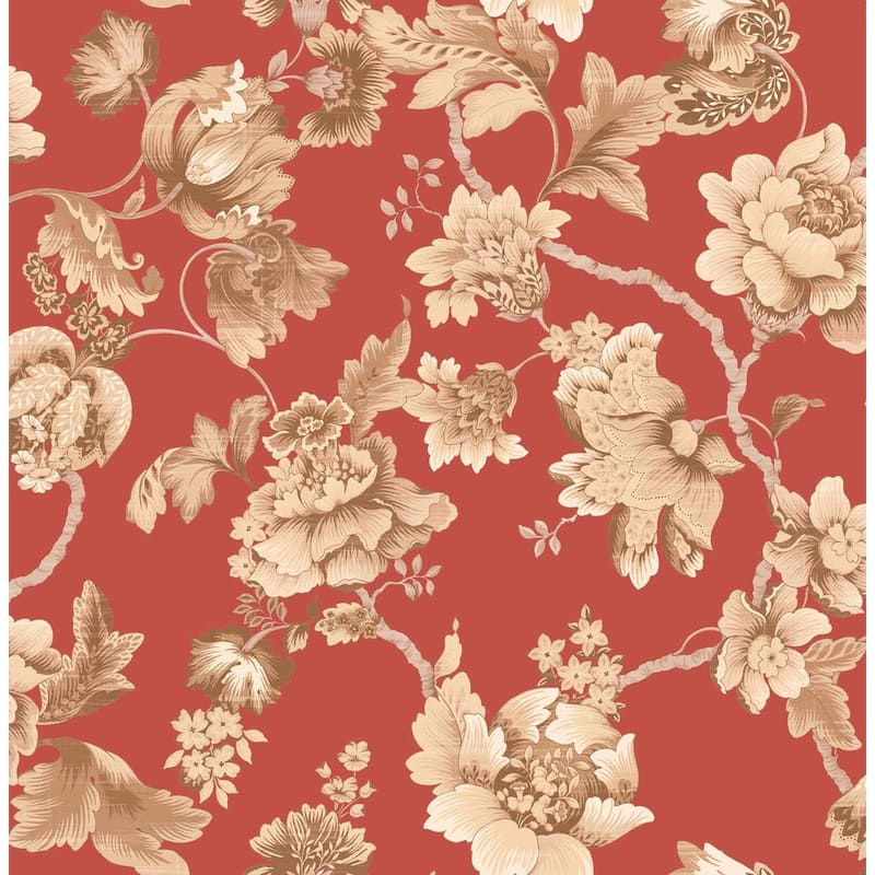 Seabrook Designs Clancy Floral Branch Unpasted Wallpaper - 20.5 in. W x 33 ft. L - Metallic Auburn & Toffee