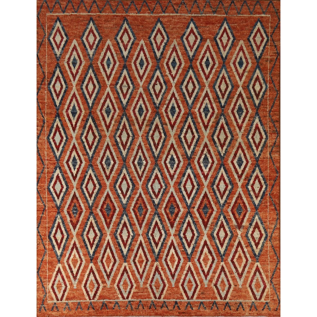 Moroccan Oriental Area Rug Hand-Knotted Orange Wool Carpet - 8'4" x 10'0"