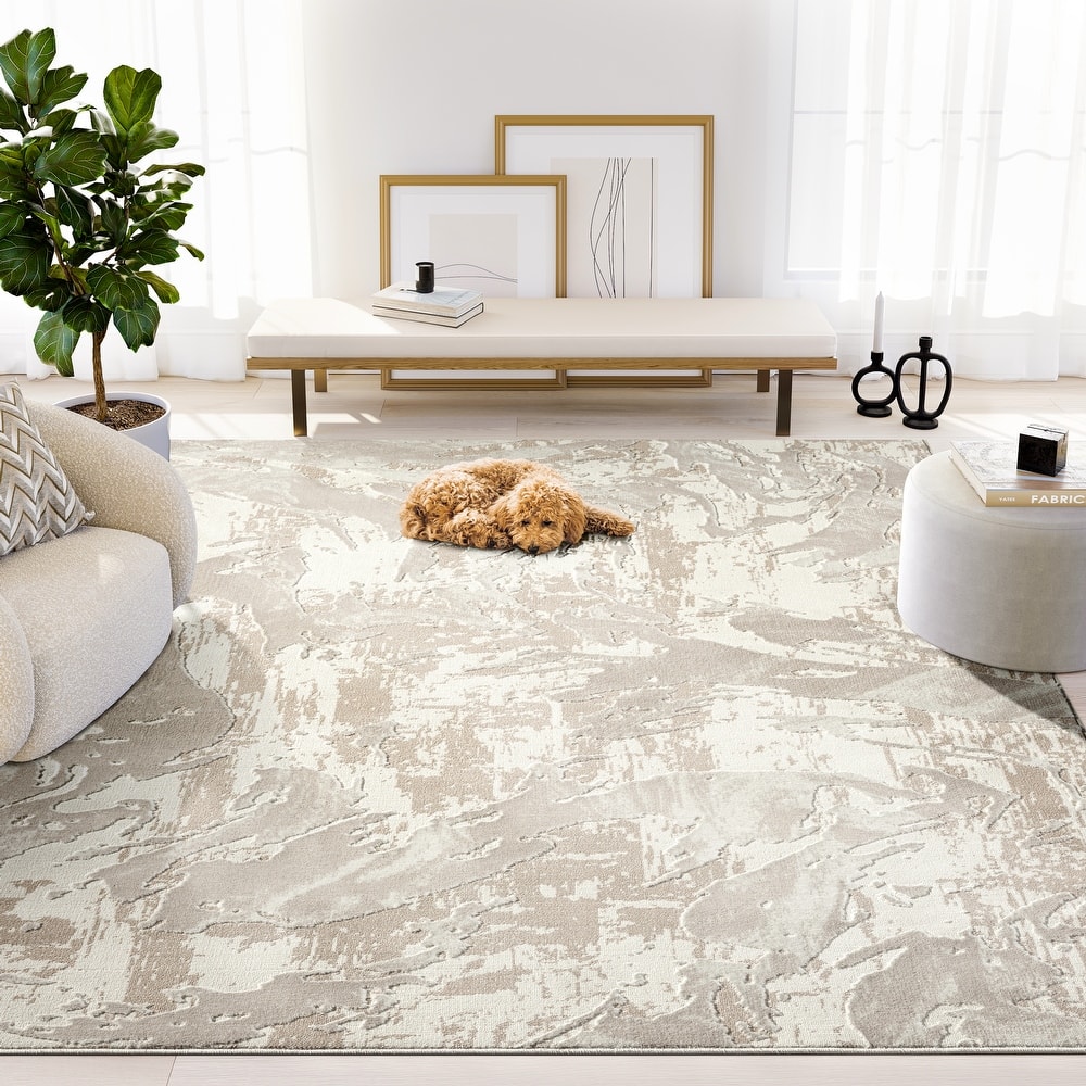 Abani Rugs TER110A Cream Beige Abstract Wavy Area Rug