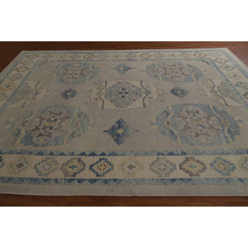 Hand Knotted Oriental 100% Wool Carpet Transitional All-Over Beige & Ivories Oushak Area Rug - 10' 9'' X 8' 5''