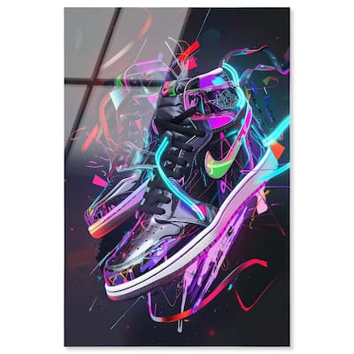 Neon Ribbons Sneakers Acrylic by Art Remedy, Ready to Hang
