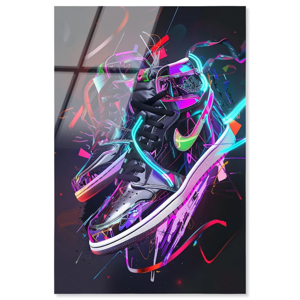 Neon Ribbons Sneakers Acrylic by Art Remedy, Ready to Hang