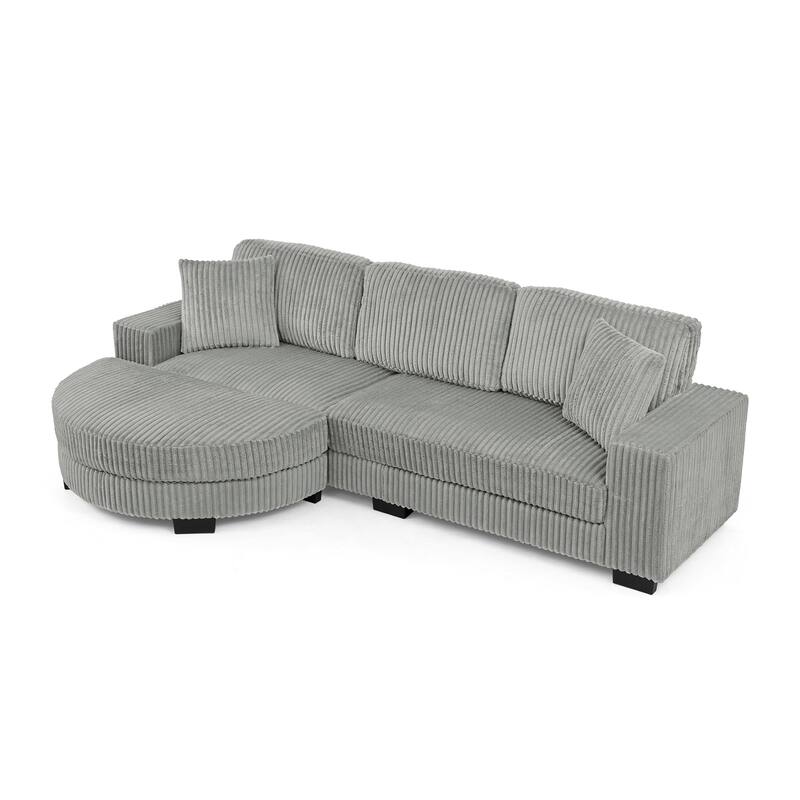 Corduroy Tufted Upholstered Sofa, L-Shaped Modular Sectional Sofa, Convertible Sleeper Sofa with Curved Ottoman