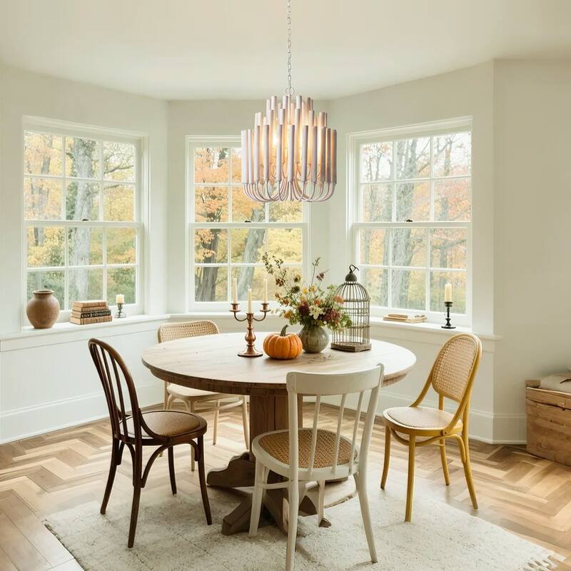 20" 5-Light Coastal 3-Tier Off-White Wood Chandelier - 19.7" D x 19.7" W x 23.7" H