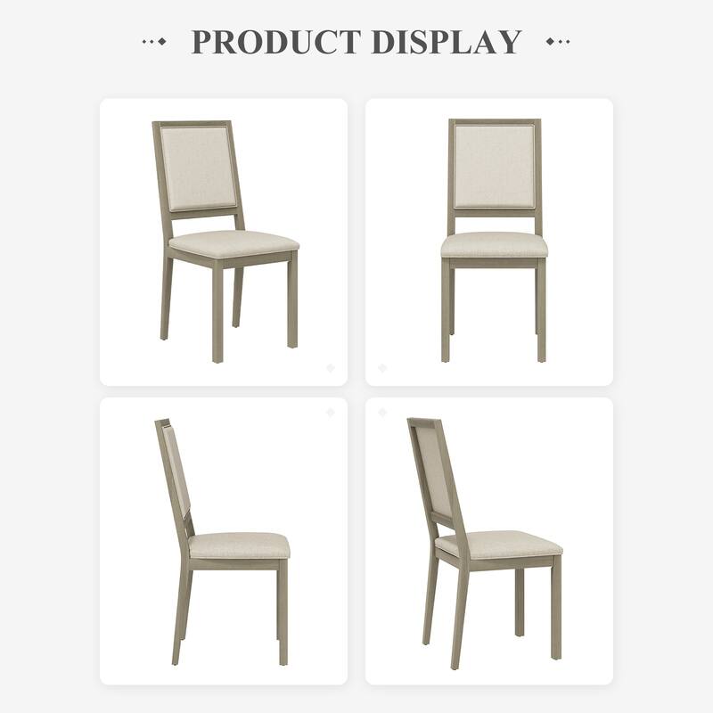 Farmhouse Set of 2 Upholstered Dining Chairs - Rustic Wood Legs & Fabric Seats for Kitchen, Dining Table