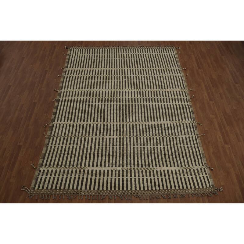 Hand Knotted Oriental 100% Wool Carpet Modern All-Over Beige & Ivories Moroccan Area Rug - 12' 4'' X 8' 10''