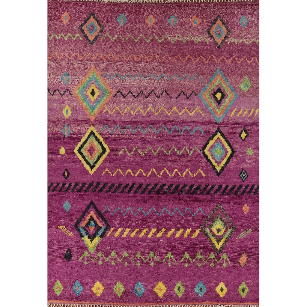 Purple Moroccan Oriental Area Rug Hand-Knotted Wool Carpet - 8'9" x 12'3"