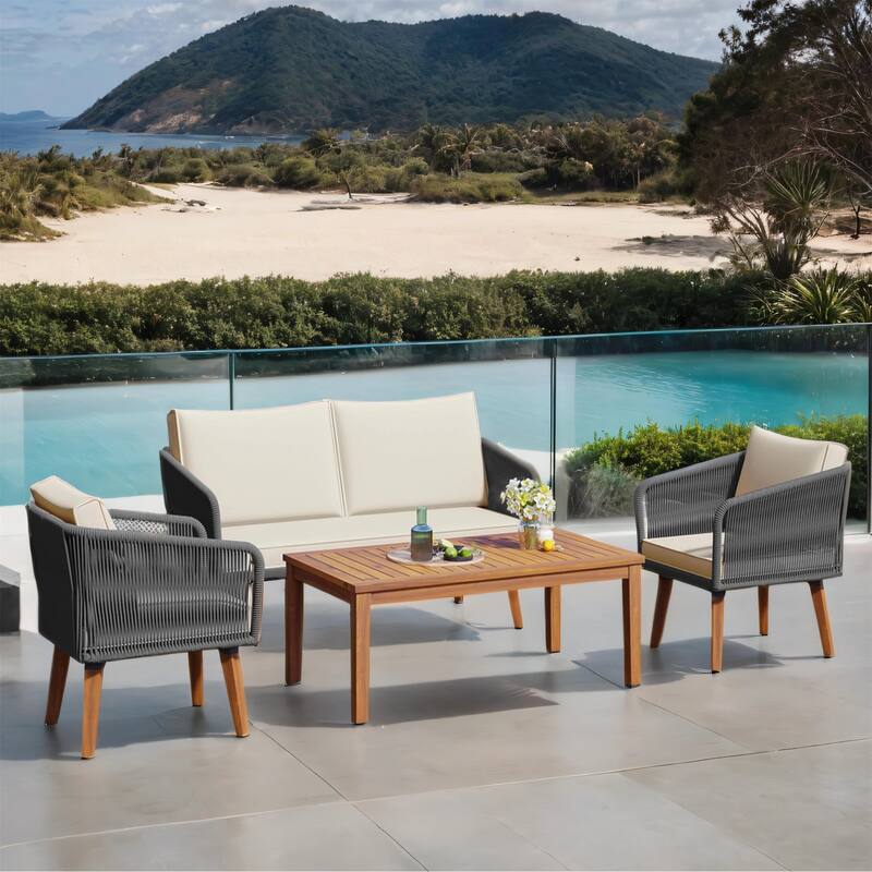 Outdoor Patio Furniture Set with 3-Seat Sofa and Cushions, 5 Pcs