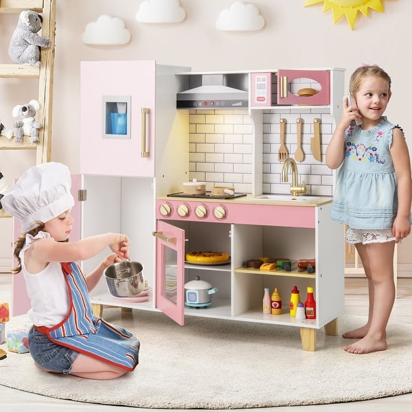 slide 2 of 7, Kids Kitchen Set with Ice Maker, Range Hood, and Blackboard Features - 36" x 12" x 39" Kitchens