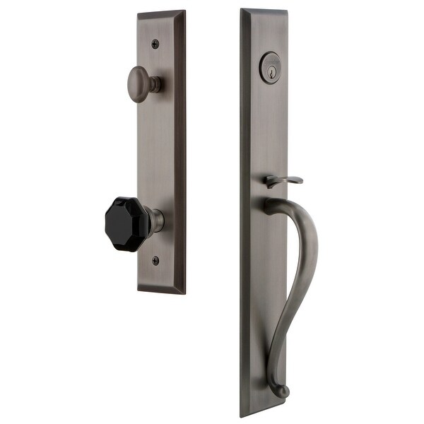 Grandeur FAVSGRLYO_ESET_238 Fifth Avenue Solid Brass Rose Keyed Entry Single Cylinder 'S' Grip Handleset with Lyon Black