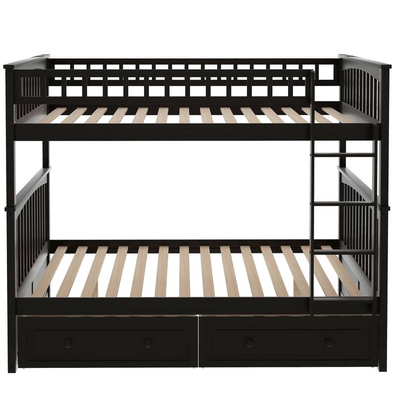 Wooden Convertible Bunk Bed with Drawers