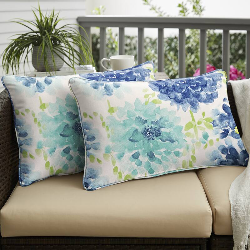 Sorra Home Gardenia Seaglass Outdoor/Indoor Corded Pillow Set of Two 16in x 16in x 6in