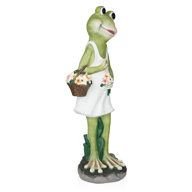 Frog in White Dress Statue w/Flowers