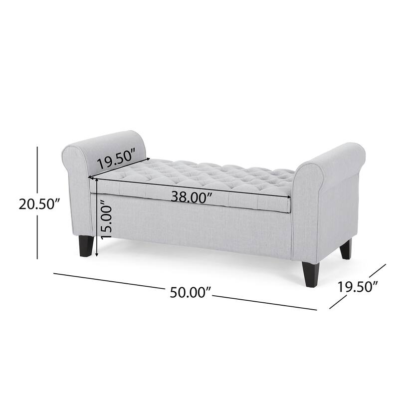 Hayes Armed Storage Bench  - Light Grey+Fabric
