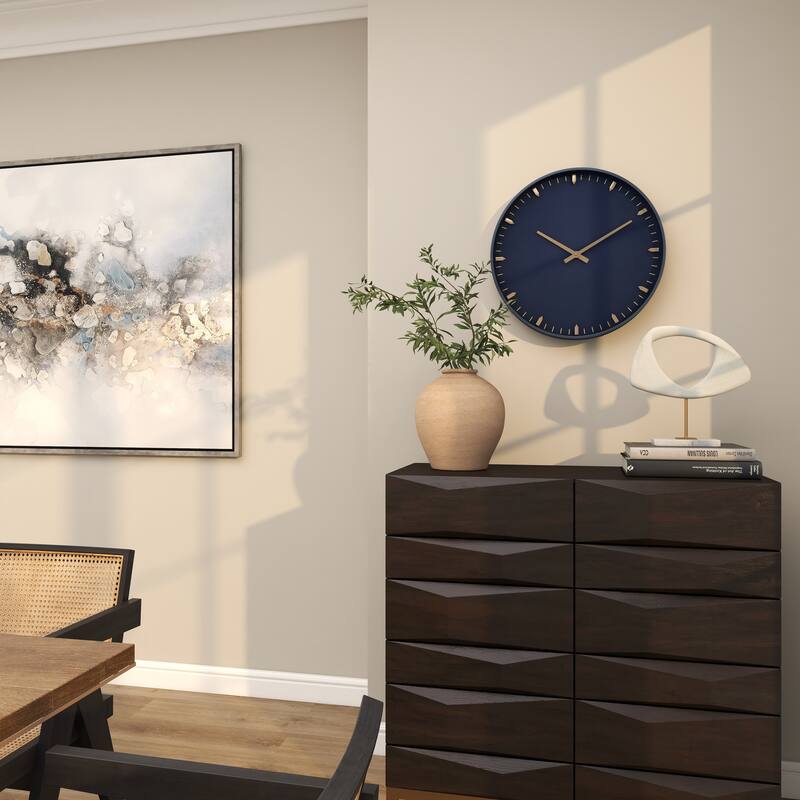 Dark Blue Glass Contemporary Wall Clock 20 x 20 x 3 - 20 x 3 x 20