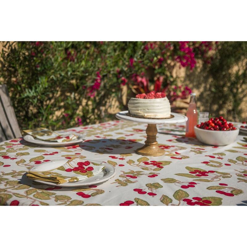 Couleur Nature Cherry Tablecloth - Red/Green - 71" x 142