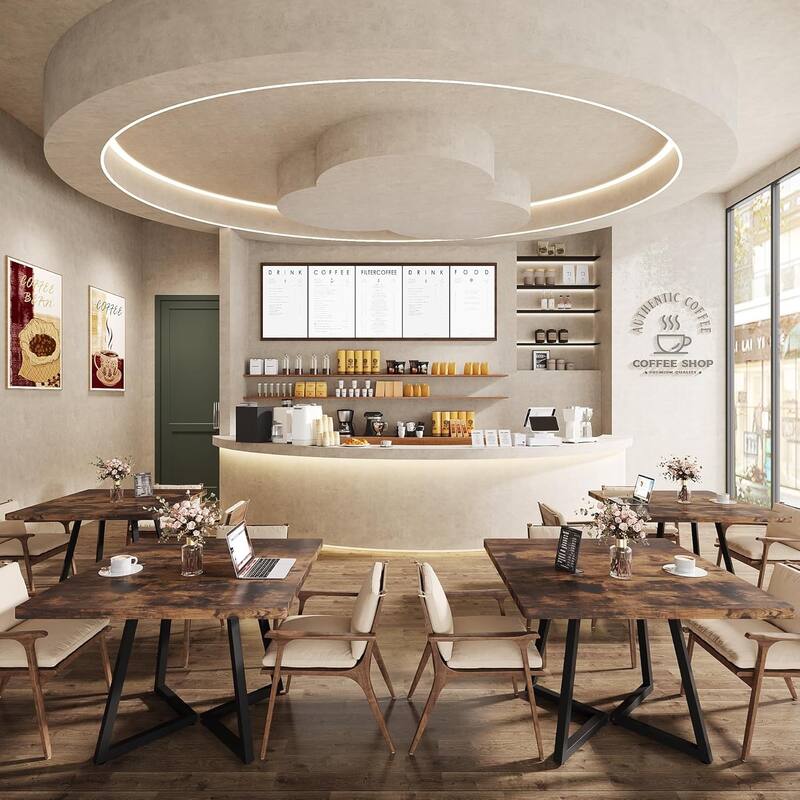 Square Dining Table Set, Industrial Dinner Table with Metal Base for Bar, Coffee Shop, Resturant