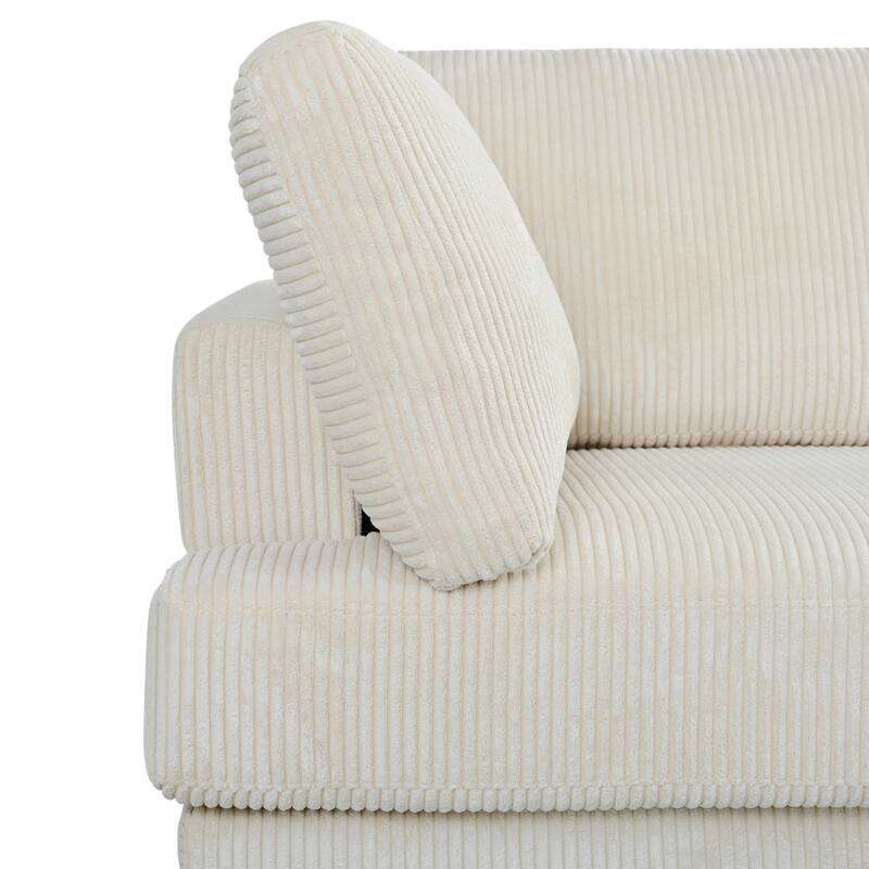 Modular L-Shaped Sofa with Ottoman, Beige Polyester, 97x97x33 inches, 220 lbs