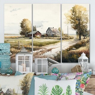 Designart "Path To The Barn II" Barn Landscape Canvas Art Print - 3 ...