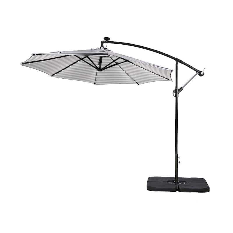 10 Ft. Solar Power Lighted Patio Umbrella with Base Stand - Grey Stripe