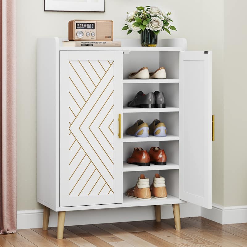 Moasis 5-Tier Shoe Storage Cabinet Shoe Organizer with Doors for Hallway - White