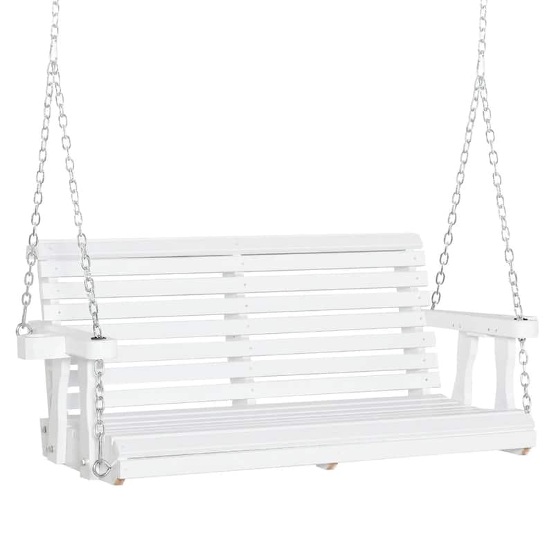 Heavy-Duty 2-Seat Wooden Porch Swing,440lb Capacity,Cup Holders,Chains