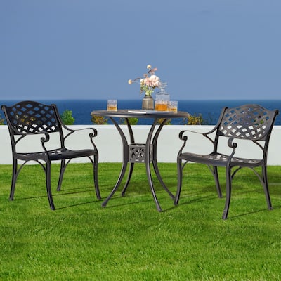Outdoor 2-Person Cast Aluminum Bistro Set with 2" Umbrella Hole