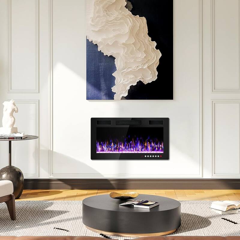 Bossin 30 to 72 inch Electric Fireplace Ultra-Thin and Silence Linear Recessed Wall Mounted Fireplace with Remote Control