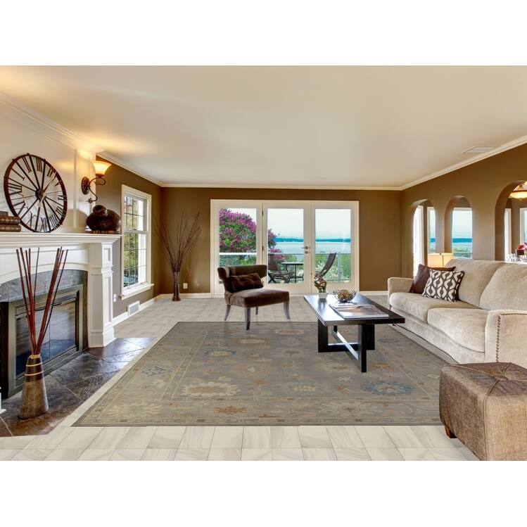 Hand Knotted Oriental 100% Wool Carpet Transitional All-Over Greys & Charcoal Oushak Area Rug - 12' 4'' X 9' 3''