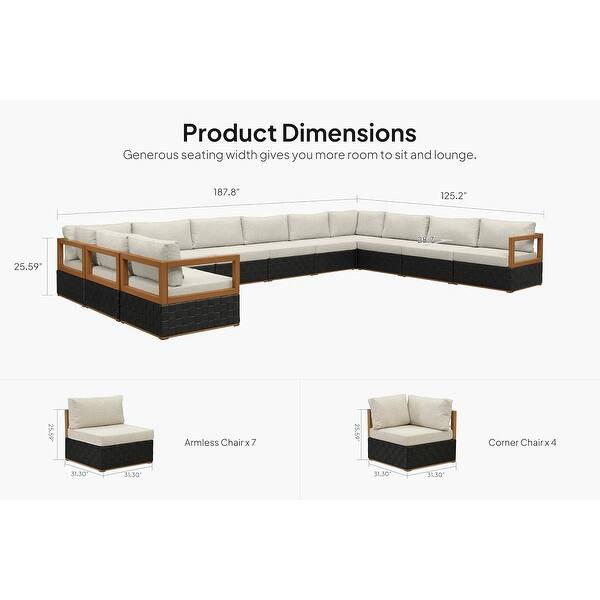 dimension image slide 7 of 10, PURPLE LEAF GLFSF U-Shaped Black sofa with white seat Outdoor Couch for Yard Porch Deck Patio Conversation Sets