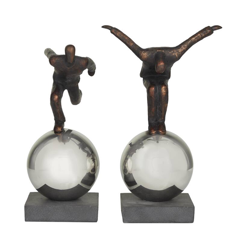 Polystone People Decorative Sculpture with Silver Ball Stands - Set of 2 Bronze - Roche River Decor