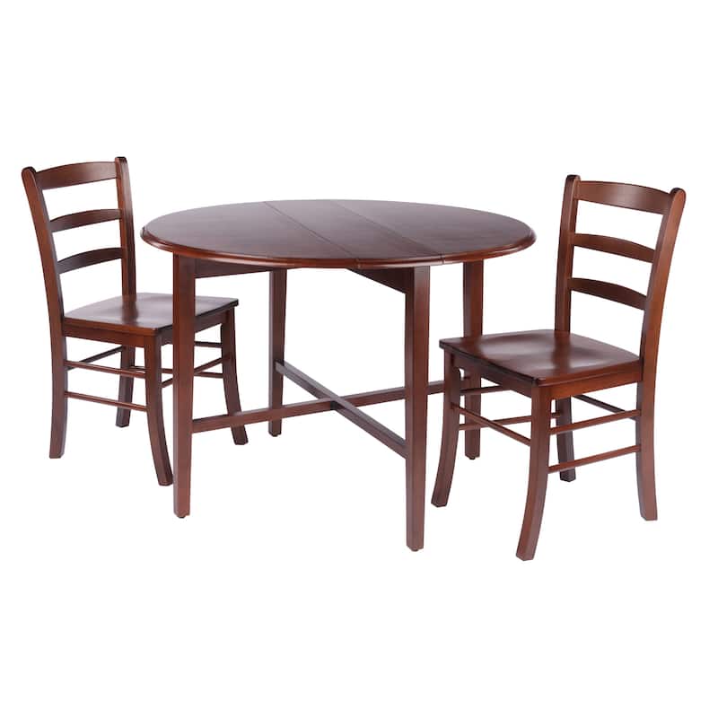 Hannah 3-Pc Double Drop Leaf Table with 2 Benjamin Chairs, Walnut Finish