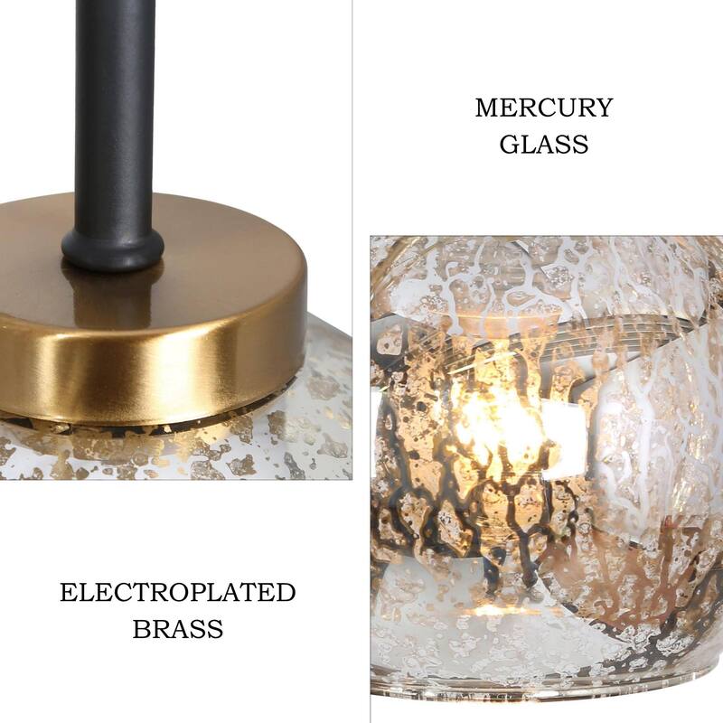 Modern Glam 3/6-Light Black Gold Linear Chandelier Kitchen Island Pendant Lights with Mercury Glass