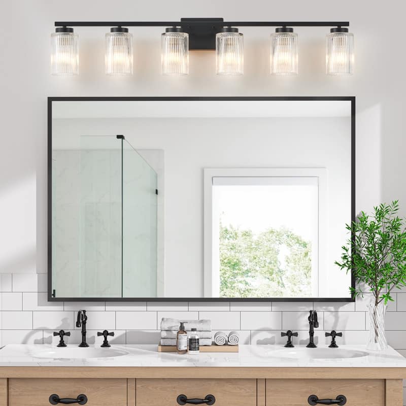 KAWOTI Modern Vanity Light with Cylinder Ribbed Glass Shade