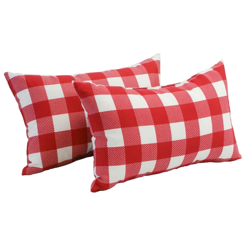19-inch by 11-inch Outdoor Lumbar Throw Pillow (Set of 2) - Set of 2 - Red Plaid