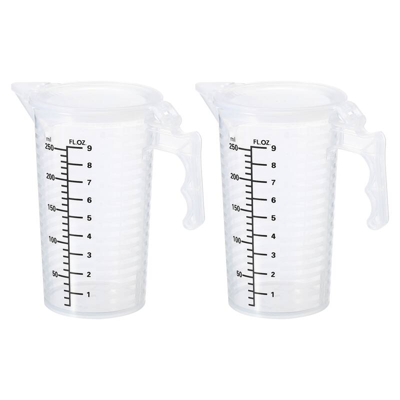 Graduated Beaker, 2 Pack 250ml PP Plastic Cup Double Sided Black Graduations - Transparent