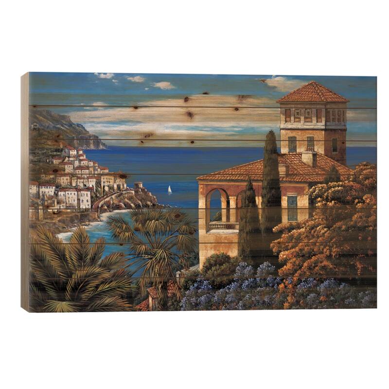 The Amalfi Coast Print On Wood by Elizabeth Wright - Multi-Color - 18x26x1.5