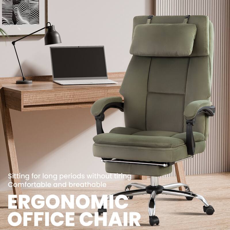 Big and Tall Ergonomic Executive Office Chair - High Back Work Chair with Footrest & Removable Headrest