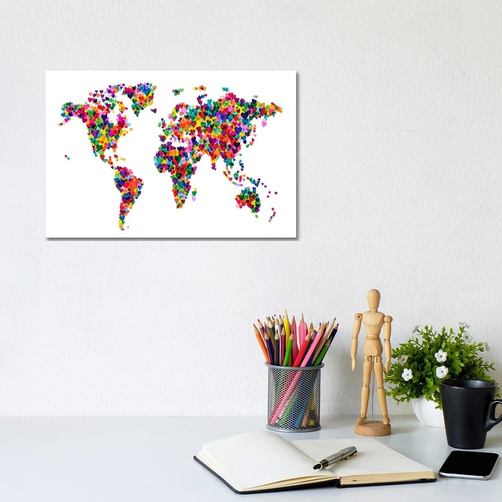 iCanvas "World Map Hearts (Multicolor)" by Michael Tompsett Canvas Print