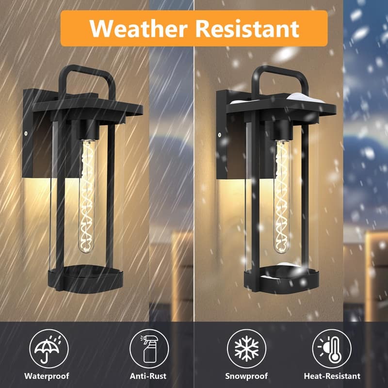 Outdoor Wall Light - IP65 Waterproof Exterior Wall Sconce, E26 Base (Bulb Not Included)