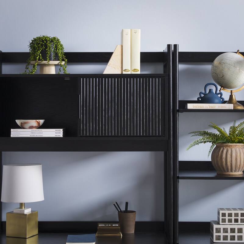 Walker Edison Hutch Desk with Narrow Bookcase