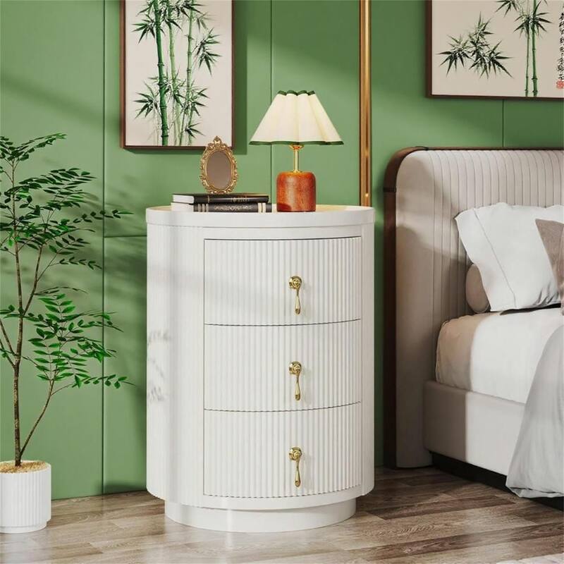 Ready-to-Use Round Nightstand with 3 Drawers