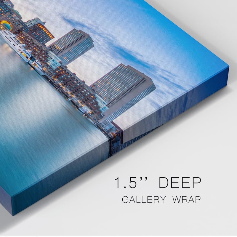 Boston Skyline with Financial District and Boston Harbor at Sunset Premium Gallery Wrapped Canvas - Ready to Hang