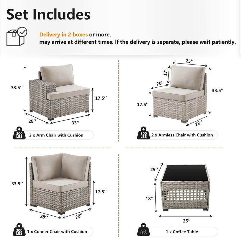 Pocassy Wicker Rattan Outdoor Sectional Sofa Patio Conversation Set